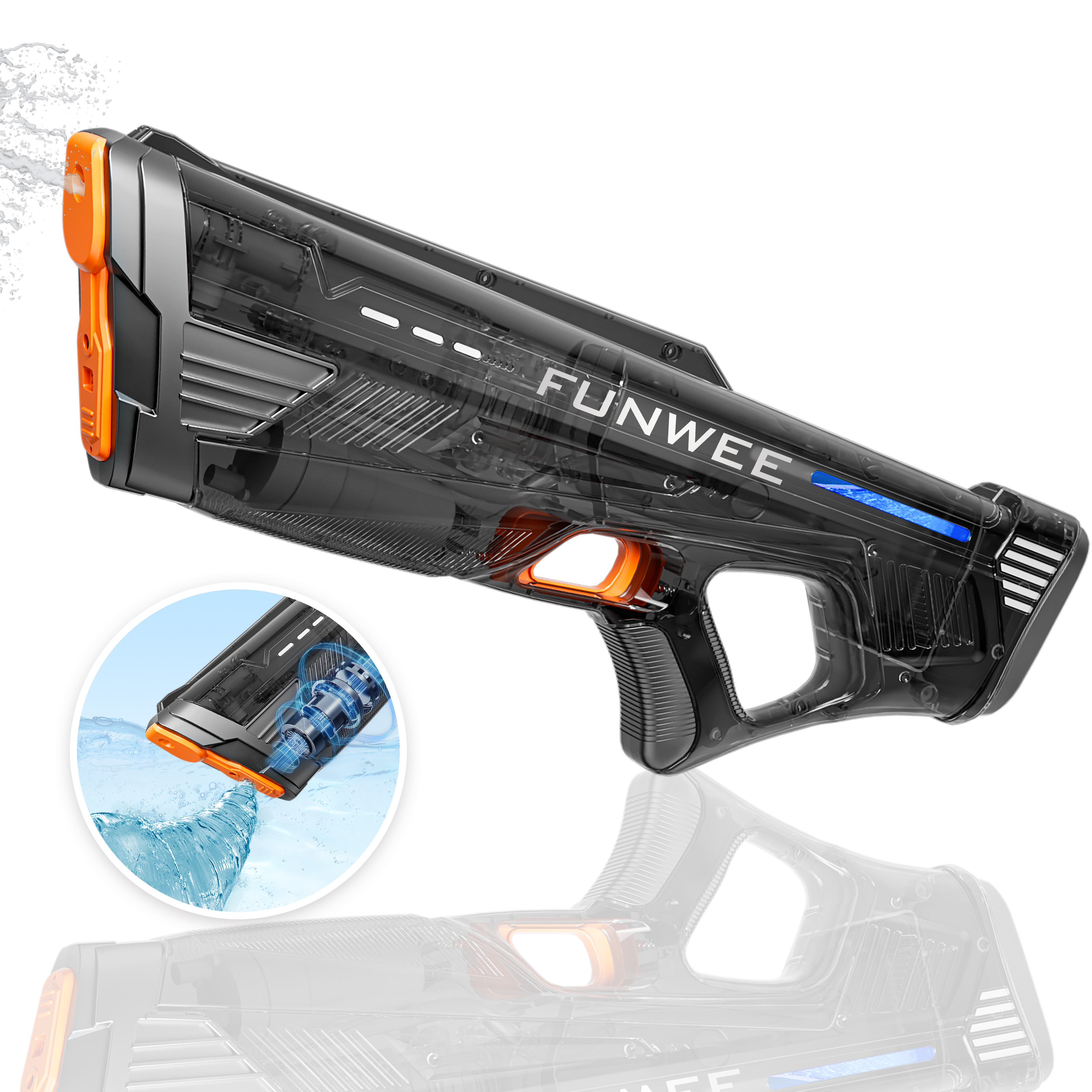Electric Water Gun for Adults Kids, Powerful Automatic Squirt Gun, High Powered Shooting 100+ Times, Long Range 28-32 FT, Auto Water Blaster, Outdoor Toy Pool Swimming Game(Transparent Black)